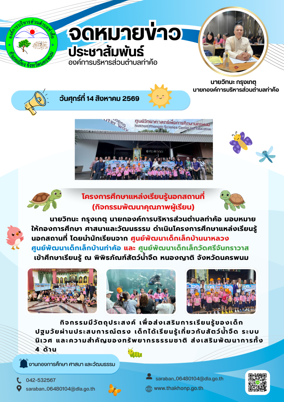 โครงการศึกษาแหล่งเรียนรู้นอกสถานที่ (กิจกรรมพัฒนาคุณภาพผู้เรียน)